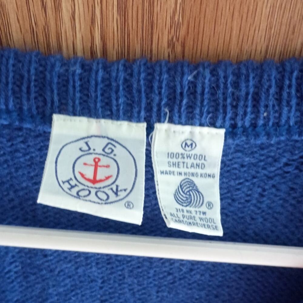 Vintage Cobalt Blue Shetland Wool Sweater Vest Medium Game Bird Sporting Lodge - Picture 5 of 10